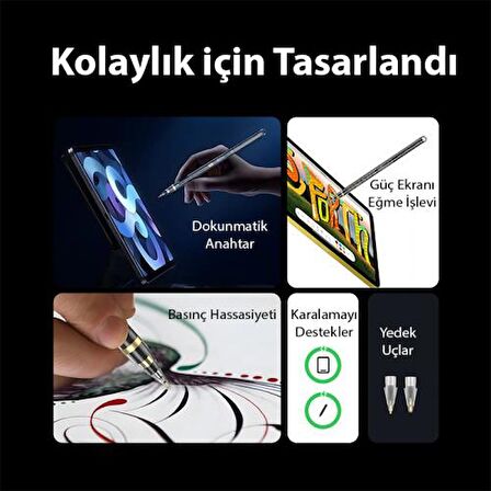 Polham Dux Series Uzun Şarjlı Apple İpad Pro, İpad Air, İpad Mini Serisi İçin Stylus Kalem, Hassas Çizim Kalemi