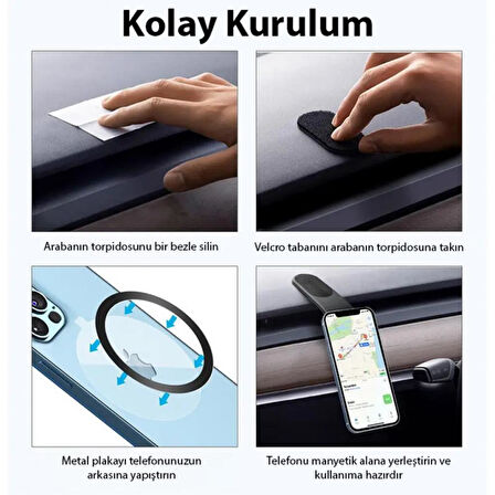 Polham Manyetik Magsafeli Torpido Üstü Telefon Tutucu, Konsol ve Ekrana Yapışan Telefon Tutucu