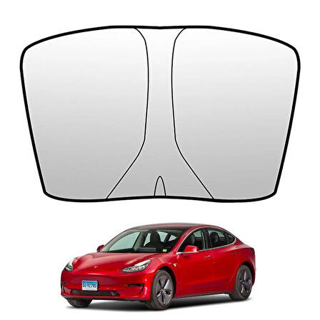 Polham 140x80 CM Tesla Model Y ve Model 3 İle Uyumlu Ön Cam Güneşliği, Isı Yalıtımlı Güneş Koruyucu