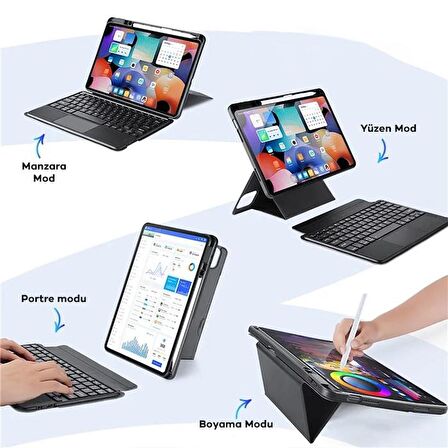 Polham Samsung Galaxy Tab S9+ ile Uyumlu Bluetooth Klavyeli Tablet Kılıfı, Katlanabilir Standlı Manyetik Kılıf