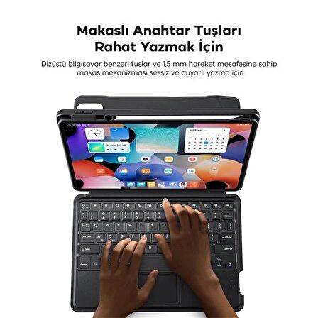 Polham Samsung Galaxy Tab S9+ ile Uyumlu Bluetooth Klavyeli Tablet Kılıfı, Katlanabilir Standlı Manyetik Kılıf