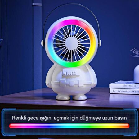 Polham 1500mAh Şarjlı RGB Işıklı Taşınabilir Süper Hızlı Serinletici Vantilatör, Masaüstü El Fanı