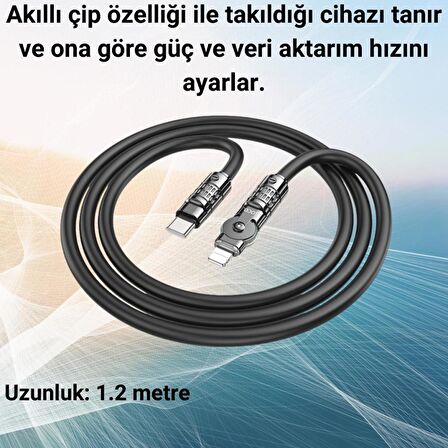 Polham Süper Hızlı Ucu Dönebilen 1.2MT 20W Type-C to iPhone Lightning Şarj Data Kablosu, Ultra Sağlam Kablo