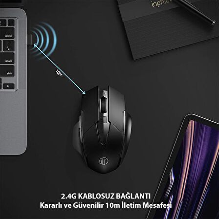 Polham 2.4G 500mAh Şarj Edilebilir Süper Sessiz Gaming, Oyuncu Mouse, Ergonomik Tasarımlı Mouse