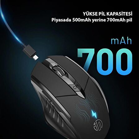 Polham 2.4G 700mAh Şarj Edilebilir Süper Sessiz Gaming, Oyuncu Mouse, Ergonomik Tasarımlı Mouse