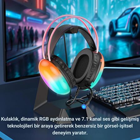 Polham RGB Işıklı 2 Metre USB 7.1 Kablolu Mikrofonlu Oyuncu Kulaklığı, Profesyonel Gaming Kulaklık