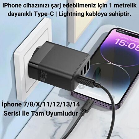 Polham HC 45W 3x USB, 1x Type-C Şarj Başlığı ve 1 Metre 20W Type C To Lightning Kablolu Şarj Aleti