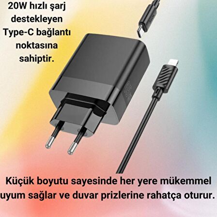 Polham HC 45W 3x USB, 1x Type-C Şarj Başlığı ve 1 Metre 20W Type C To Lightning Kablolu Şarj Aleti