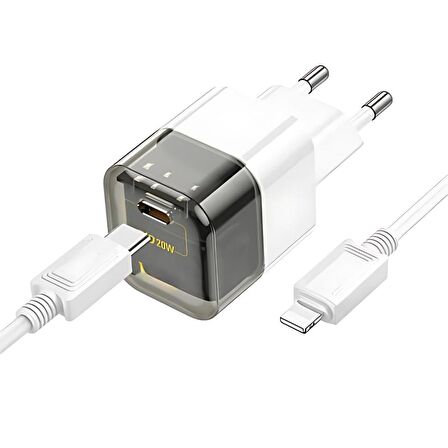 Polham Süper Hızlı 20W 1x Type-C Şarj Başlığı ve 1 MT 20W Type C To Lightning Kablolu Şarj Aleti