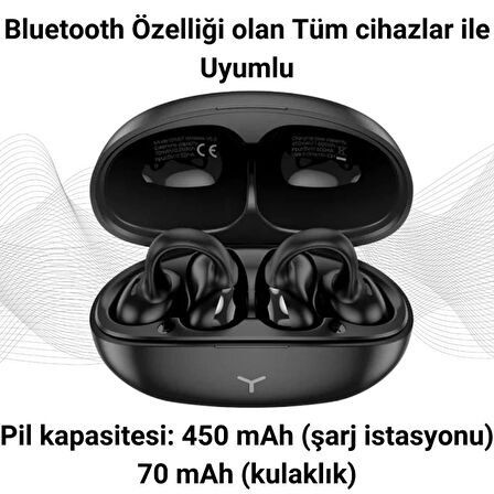 Polham BT5.3V 450Mah Kulak Klipsli Mikrofonlu Bluetooth Kulakiçi Kulaklık, Hifi Bas Destekli, Su Geçirmez