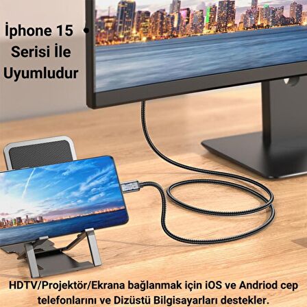 Polham 2 Metre 60Hz 4K Type C to HDMI Görüntü Aktarım Kablosu, Type to HDMİ Çevirici Adaptör