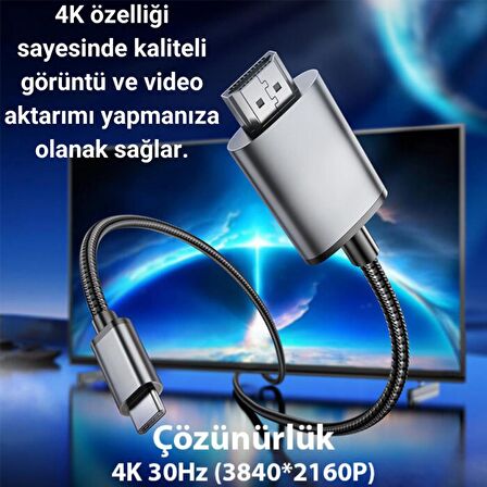 Polham 2 Metre 60Hz 4K Type C to HDMI Görüntü Aktarım Kablosu, Type to HDMİ Çevirici Adaptör