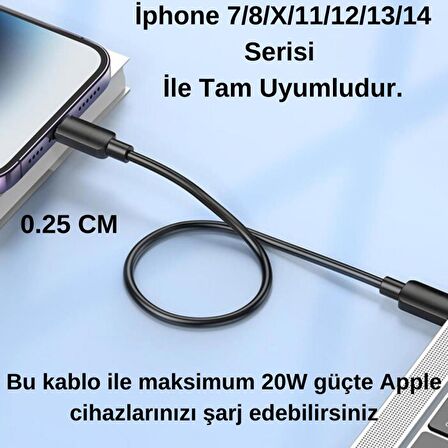 Polham Süper Hızlı 25CM 20W Type-C To iPhone Lightning Şarj Data Kablosu, Telefon/Powerbank Şarj Kablosu