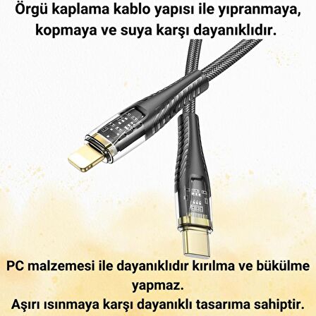 Baseus 1.2 MT 27W PD Type C to iPhone Lightning Şarj Data Kablosu,Ultra Hızlı Dayanıklı Örgü Kablo