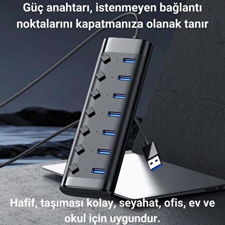 Polham Işıklı 7 Adet USB Port Çoğaltıcı HUB Yazıcı, Mouse, Klavye, USB Bellek Çoğaltıcı, Düğmeli