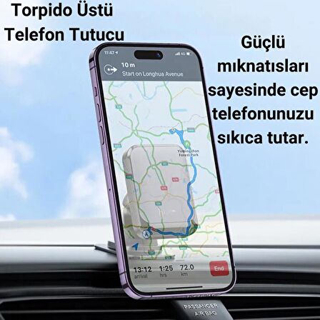 Polham SafeCar Manyetik Mıknatıslı Torpido Üstü Araç İçi Telefon Tutucu,Titremez,Düşmez Telefon Tutucu