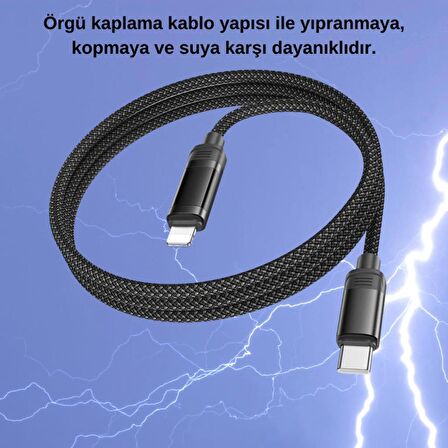 Polham 1 Metre 27W Süper Hızlı Kopmaz Type-C to iPhone Lightning Şarj Data Kablosu, Akım, Voltaj Korumalı