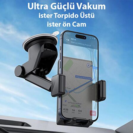 Polham Vakumlu Torpido Üstü, Cam İçin Araç İçi Telefon Tutucu, Süper Vantuzlu Universal Telefon Tutucu