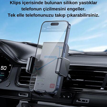 Polham Airvent Havalandırma Girişli Araç İçi Telefon Tutucu, Klipsli Düşmez Titremez Telefon Tutucu