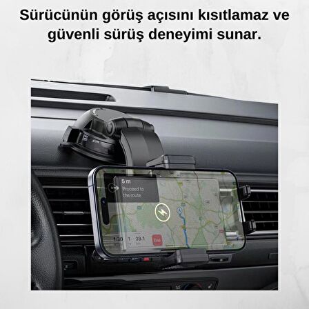 Polham 15W Kablosuz Şarjlı Araç İçi Telefon Tutucu, Torpido Üstü Vantuzlu Ultra Stabil Telefon Tutucu