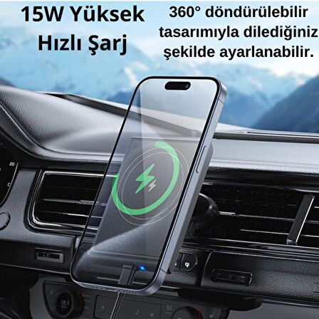 Polham 15W Kablosuz Şarjlı Magsafeli Araç İçi Telefon Tutucu, Airvent Ultra Stabil Telefon Tutucu