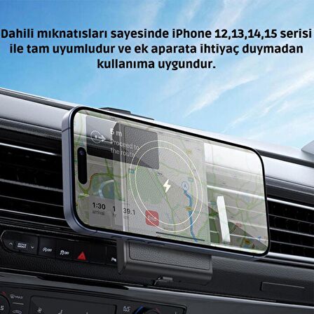 Polham 15W Kablosuz Şarjlı Magsafeli Araç İçi Telefon Tutucu, Airvent Ultra Stabil Telefon Tutucu