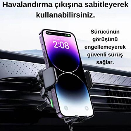 Polham Süper Hızlı 15W Kablosuz Şarjlı Araç İçi Telefon Tutucu, Düşmez, Titremez, Stabil Telefon Tutucu