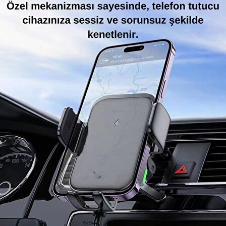 Polham Süper Hızlı 15W Kablosuz Şarjlı Araç İçi Telefon Tutucu, Düşmez, Titremez, Stabil Telefon Tutucu
