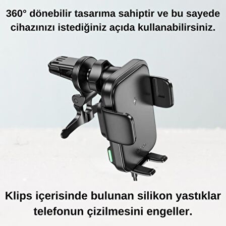 Polham Süper Hızlı 15W Kablosuz Şarjlı Araç İçi Telefon Tutucu, Düşmez, Titremez, Stabil Telefon Tutucu