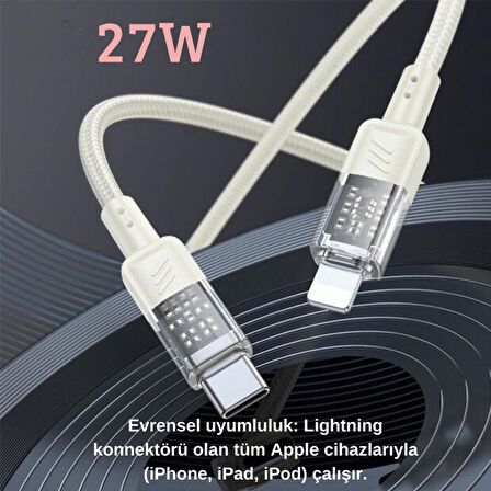 Polham HC Süper Hızlı 27W 1.2 Metre Type C To İphone Lightning Şarj Kablosu, Akım ve Voltaj Korumalı