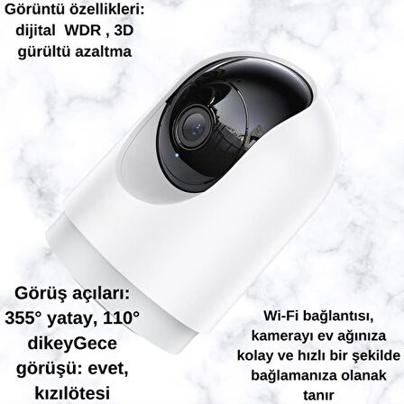 Polham HC Full HD Gece Görüşlü Wifi Bağlantılı CCTV-PTZ İç Mekan Ses Görüntü Güvenlik Kamerası, İP65