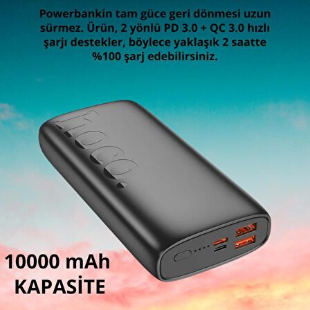 Polham HC Süper Hızlı 22.5W 10.000mAh Powerbank, Akım ve Isı Korumalı, Telefon, Tablet Powerbank