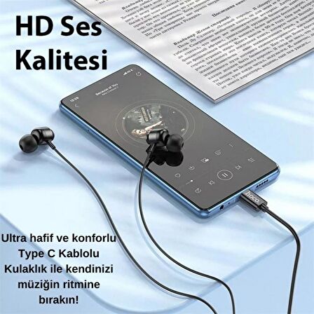 Polham HC Type C Kablolu Mikrofonlu Kulaklık, HİFİ Ses, HD Mikrofonlu Type C Kulaklık, Silikon Uçlu Kulakiçi Kulaklık