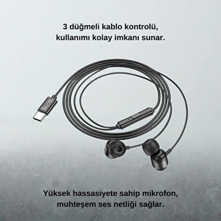 Polham HC Type C Kablolu Mikrofonlu Kulaklık, HİFİ Ses, HD Mikrofonlu Type C Kulaklık, Silikon Uçlu Kulakiçi Kulaklık