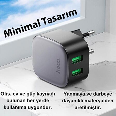 Baseus 18W 2 USB Girişli Şarj Adaptörü, Akım Korumalı, Isınmaz, Telefon, Tablet Şarj Adaptörü