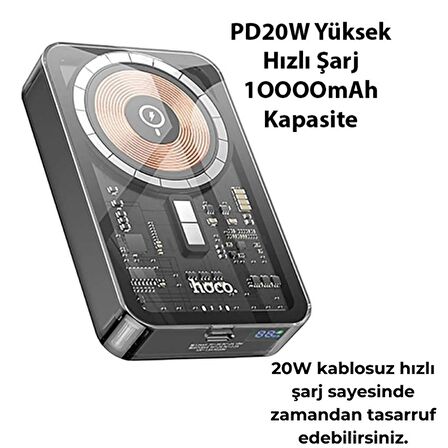 Polham HC 20W 10000Mah Magsafeli Kablosuz Powerbank, Iphone 12,13,14,15 Serisi ile Uyumlu Powerbank