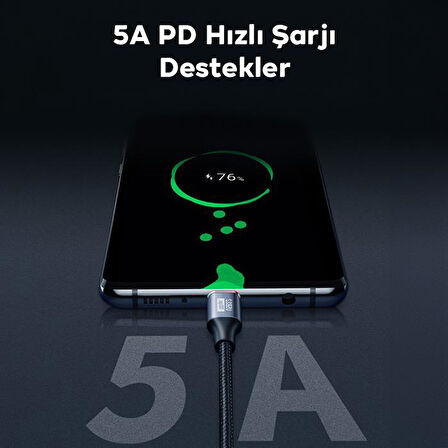 Polham 1MT 100W 5A 10Gbps Type C Uzatma Kablosu, Şarj, Data ve Görüntü Aktarmalı Çevirici Kablo