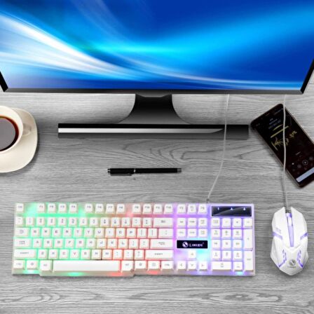 Polham Mekanikal Ultra Sessiz RGB Işıklı Kablolu Mouse Klavyesi Seti, Su Geçirmez, Hızlı Bağlantılı