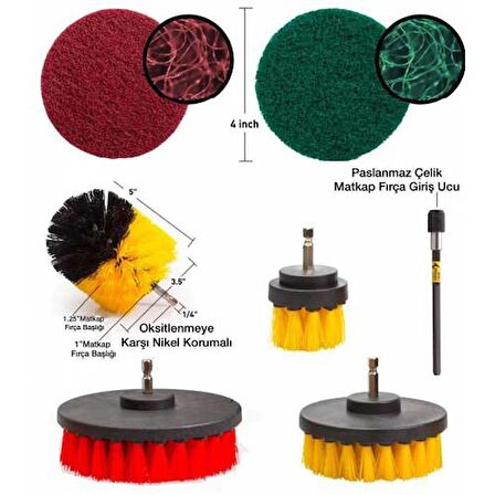 Polham 31 Parça Matkap Ucu Banyo Küvet Duşakabin Araba Tekerliği Koltuk Yıkama Temizleme Fırçası