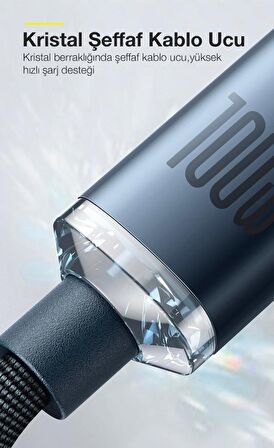 Baseus 2 Metre 100W Super Hızlı Type C To Type C Şarj ve Data Kablosu, Güçlendirilmiş Halat Kablo