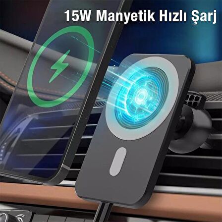 Polham 15W Ultra Güçlü Magsafe Uyumlu İphone 12, 12 Pro, 12 Pro Max Serisi Araç İçi Telefon Tutucu