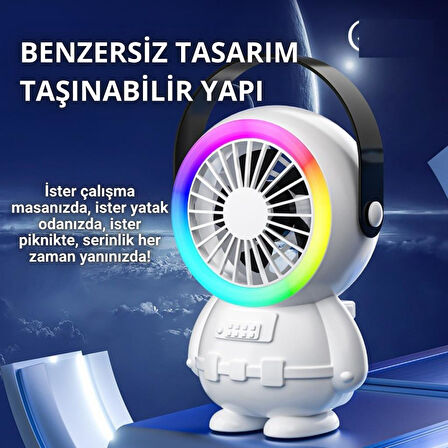 Polham 3 Kademeli Gece Lambalı 1500mAh Şarjlı Taşınabilir Serinletici Vantilatör Fan, Ultra Sessiz