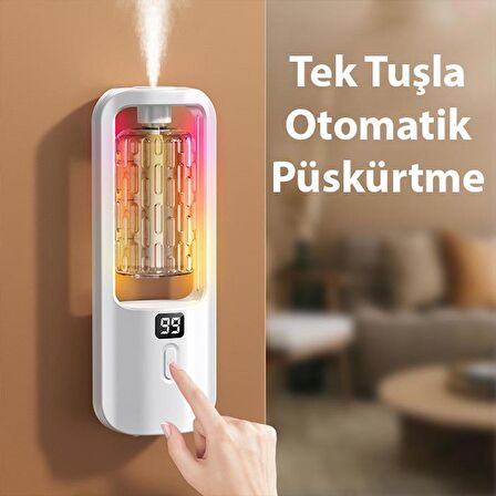 Polham 50ML Gardenia Kokulu Şarjlı Otomatik Koku Makinası, Işıklı Hız Ayarlı Taşınabilir Araç, Ev, Ofis Kokusu, Ferahlatıcı Koku