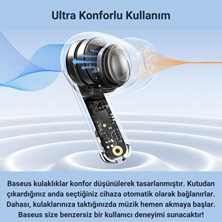 Baseus BT5.2V 2 Modlu Gürültü Engellemeli 4 Mikrofonlu Bluetooth Kulaklık, Ultra Uzun Şarjlı Kulaklık