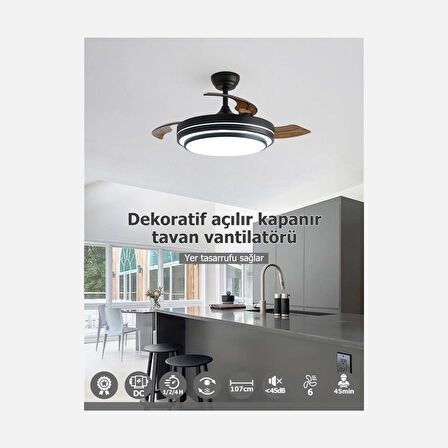 Dlc Vespero Bakır Motor 106cm Kumandalı Led Tavan Vantilatörü
