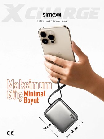 10.000 mAh 22.5W Hızlı Şarj PD Powerbank Kendinden Kablolu ve Dijital Göstergeli Taşınabilir Cihazı