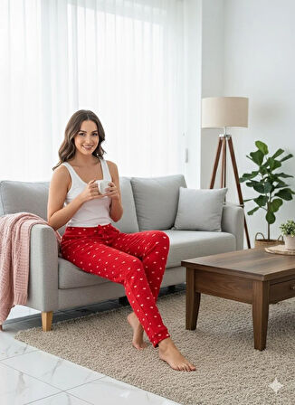 KADIN KIRMIZI POLAR PİJAMA ALTI