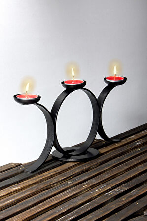 Çember Model Siyah Dekoratif Mumluk- Metal Ferforje Şamdan Mumluk- Tealight (Mum Dahil)