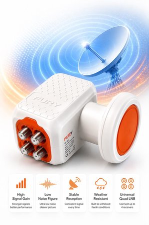 FURY SP-401 Dörtlü Universal LNB Full HD 4K UHD Çanak Anten Uydu Alıcı Başlığı