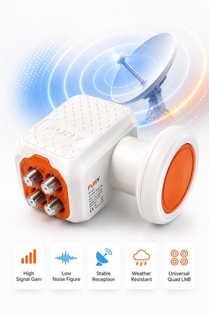 FURY SP-401 Dörtlü Universal LNB Full HD 4K UHD Çanak Anten Uydu Alıcı Başlığı